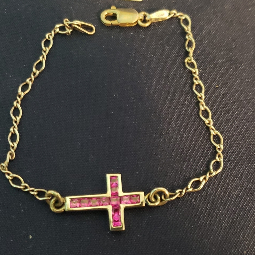 Sterling silver crystal sideways cross bracelet